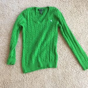 Green V Neck Ralph Lauren Cable Knit